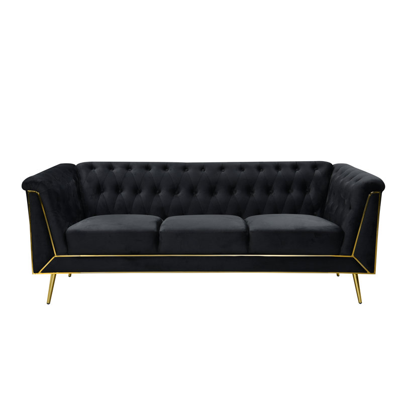 Sardella 80" Velvet Flared Arm Sofa , Black Velvet