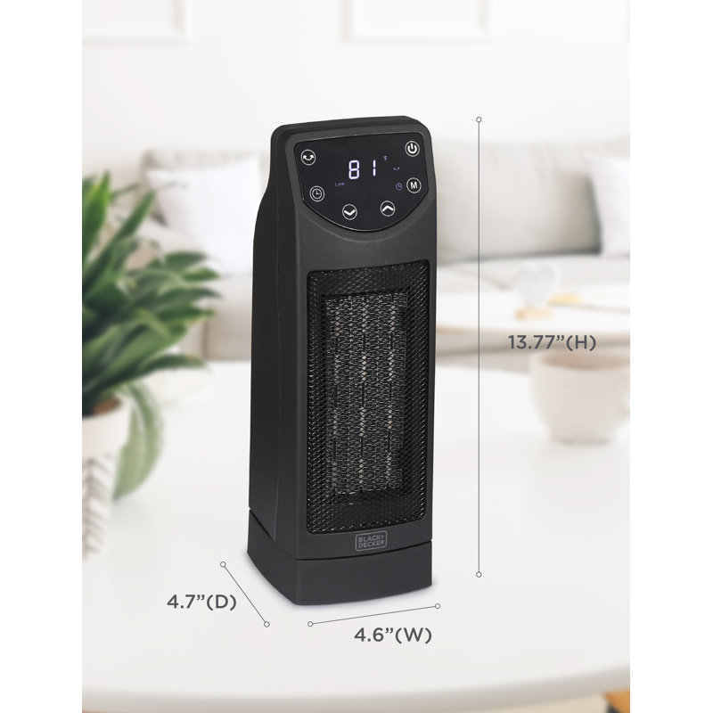 Black Ceramic Tower Heater with Remote and Adjustable Thermostat
