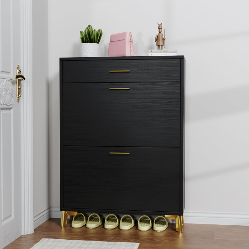 Rangement à chaussures pour le vestibule, range-chaussures autoportant avec 2 tiroirs rabattables, range-chaussures dissimulé pour garde-robe dans le couloir de la porte, noir