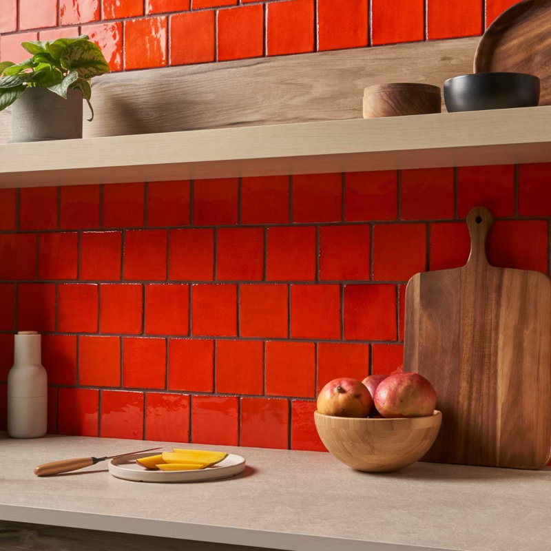 Set of 50 Emery Handmade Glossy Terracotta Tiles, Orange