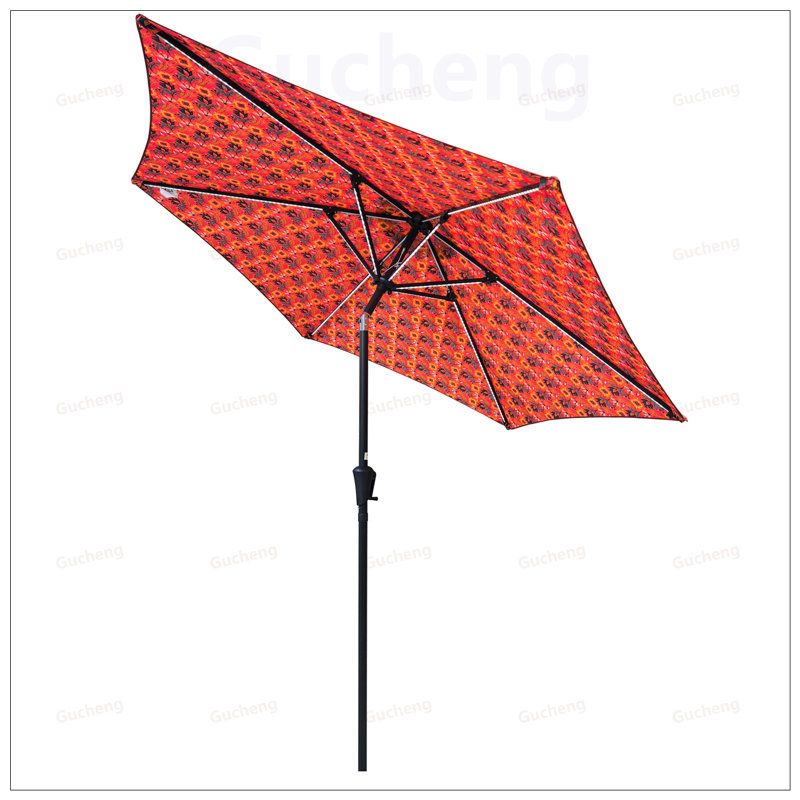 Parasol solaire à DEL avec système d'inclinaison et de manivelle, cadre en acier durable et évent pour une utilisation nocturne