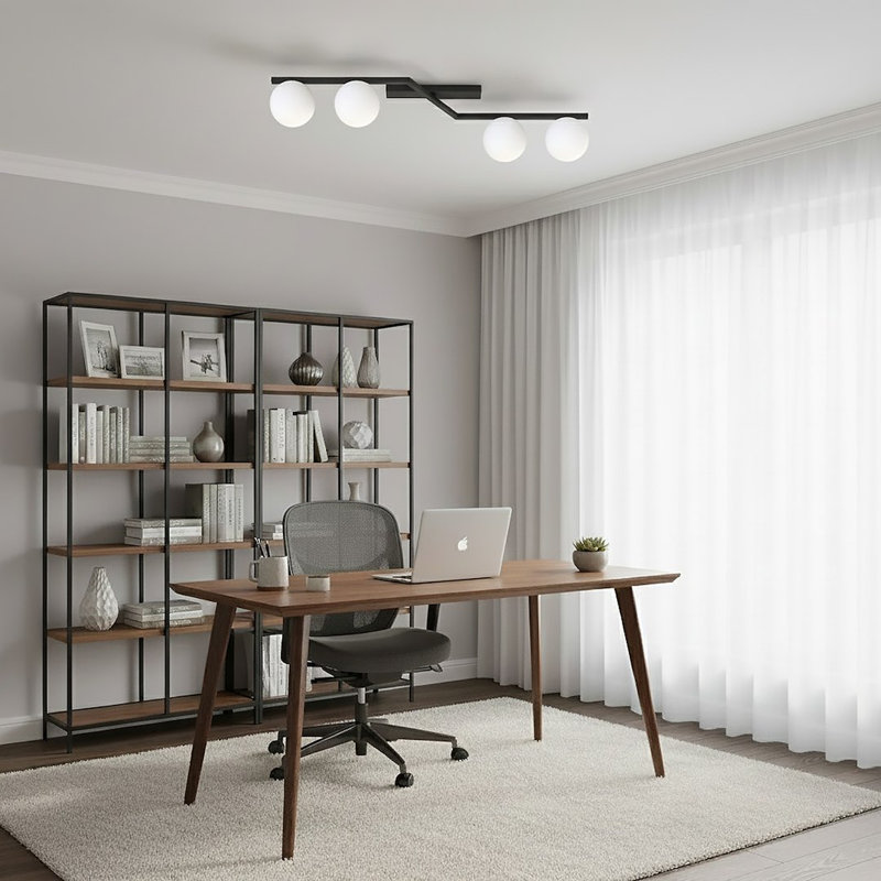 Glass Flush Mount, White, 4 Lights