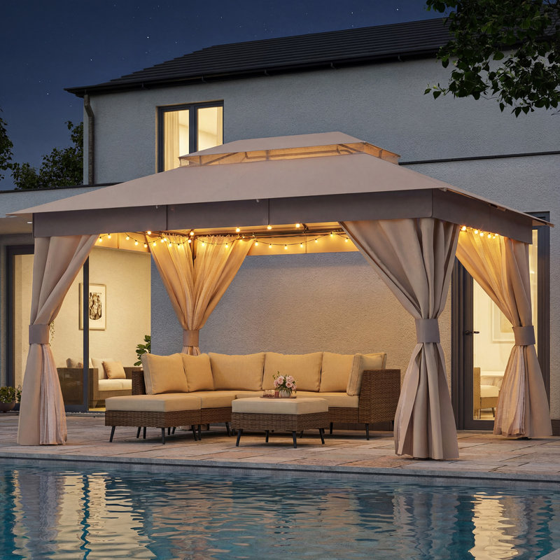 Yardgrace 13'X10' Soft-top Double-Roofed Steel Patio Gazebo, Beige