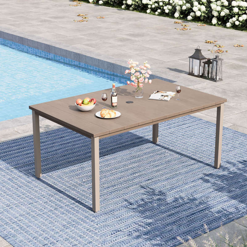 Rectangular Outdoor Patio Dining Table, Brush Wood Gray