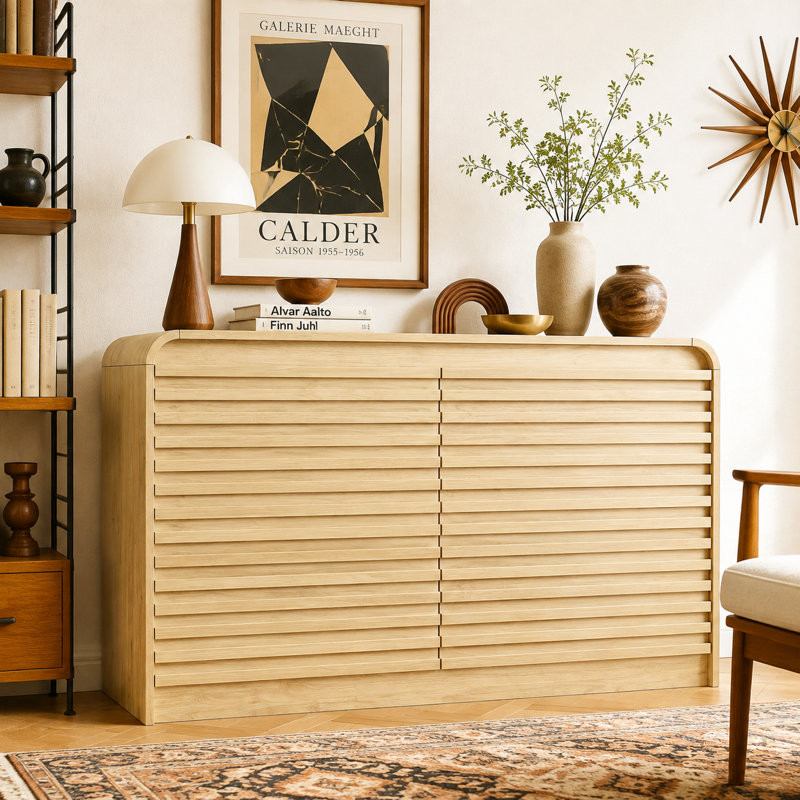 Commode double 47,2 po cannelée à 6 tiroirs, Naturel