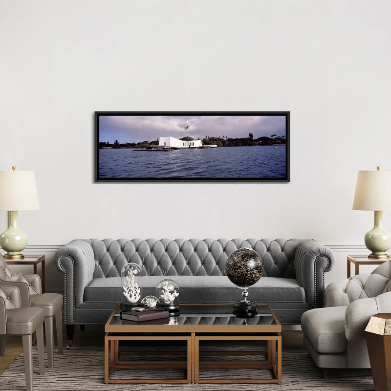 Uss de l’arizona de l’arizona, de la harbor perle, honolulu, hawaii, reproduction de photo sur toile panoramique, Cadre noir