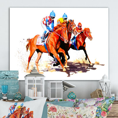 «Three Jockey Racing Horses Racinging», reproduction d'art sur toile