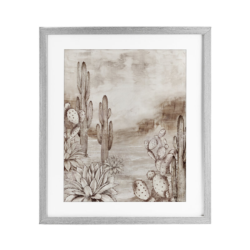 Prickly Elegance Cacti, impression sous verre encadrée, design par Luna Mavis, Cadre de ferme gris, H 16 po x l 13 po