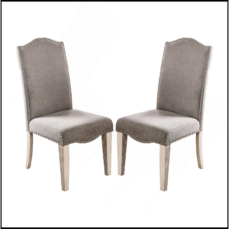Ensemble de 2 chaises parsons en tissu gris et blanc antique