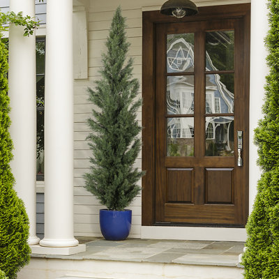 6 Ft Artificial Cypress Tree In Black Pot, Uv Resistant Realistic Faux Topiary For Indoor & Outdoor Decor