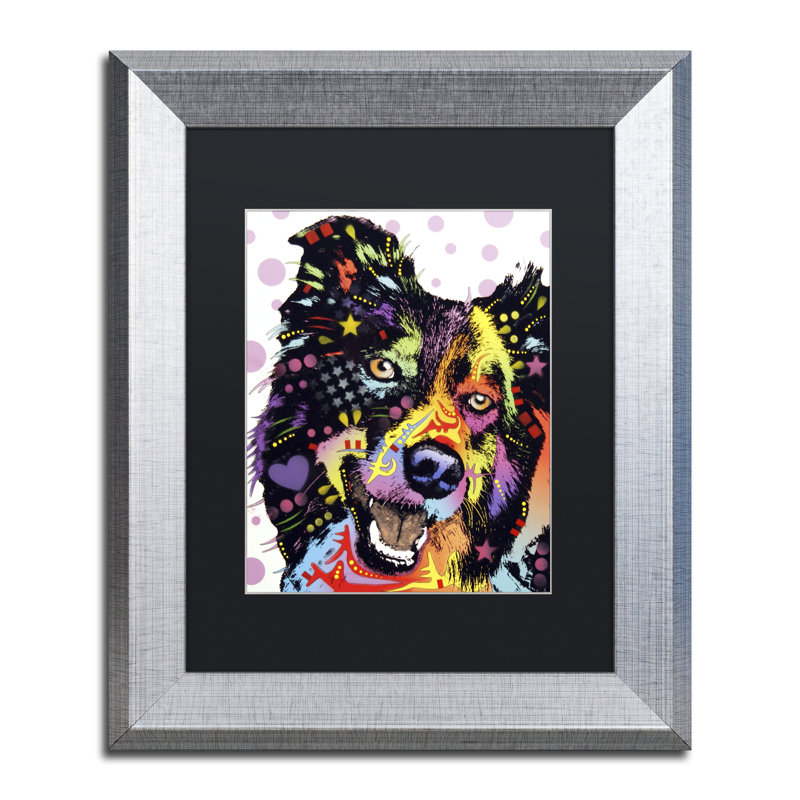 « border collie » par dean russo, reproduction sur toile encadrée, H 14 po x l 11 po x P 0,5 po, Noir mat