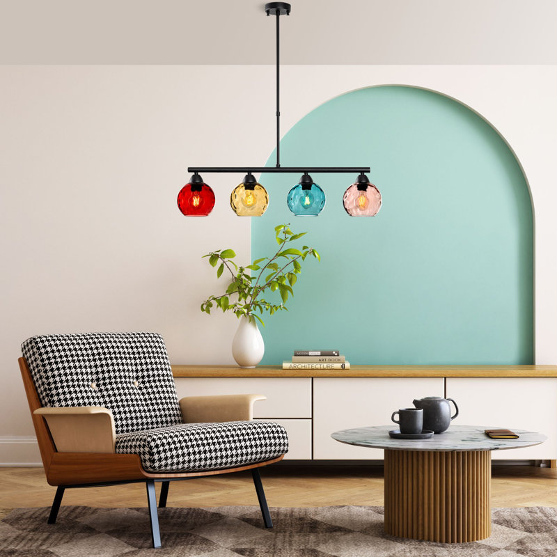 Elegant Multicolor Chandelier with Metal Body, 31.5 x 5.9 x 31.5 inches | 4 x E27 Socket (Max 40W) | Stylish Glass Cap, IP20 Rated | Perfect for Living Room, Dining Room, and Entryway Décor