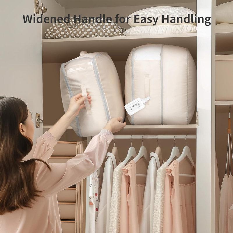 Space Saving Compression Storage Bags For Comforters, Blankets, Pillows & Bedding - Heavy Duty Organizer With Zipper, Clear Window & Reinforced Handles - Multi-Functional Storage Solution