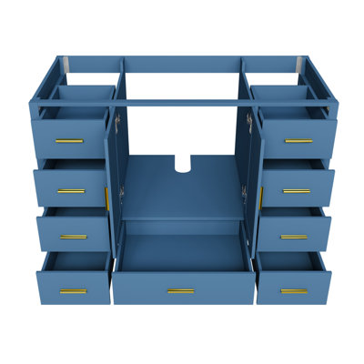 48" Bathroom Vanity Base Cabinet with 2 Soft-Close Double Doors & 9 Smooth Drawers with Slides(Blue)