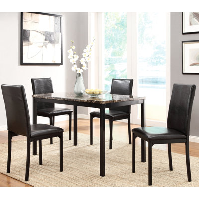 De 4 chaises de salle à manger, structure en métal, siège en similicuir brun, finition noire, ensemble de chaises d'appoint avec poids de 64 lb (4), cuir, métal, profondeur 22,04 po