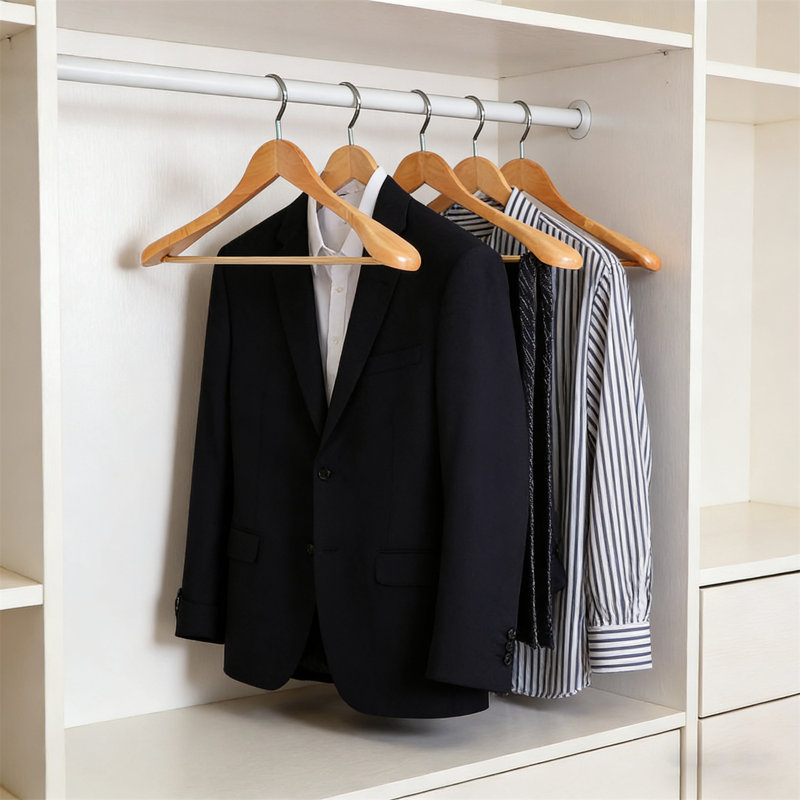 30 Pack Wide Shoulder Wooden Suit Hanger With Thickened Flat Hook & Anti-Slip Trouser Bar – Heavy Duty, Glossy Finis, 12
