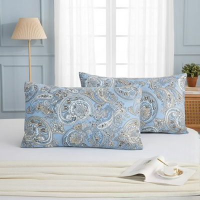 King Size Pillowcases Set of 2, 100% Cotton Pillow Cases, Blue Paisley Print, Soft Breathable Envelope Closure Pillow Covers(King, 20"x36")