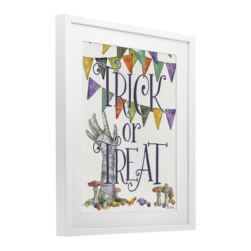 Reproduction sous verre encadrée «Spell rebond trick or friate», design par Leslie Trimbach, H 16 po x l 13 po