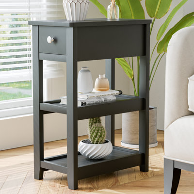 24'' Tall End Table, Narrow Side Table with Drawer and Shelves for Small Space