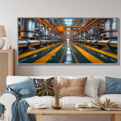 Monochrome Yellow Grey Industrial Pipeline IV - Factories Wall Art Living Room