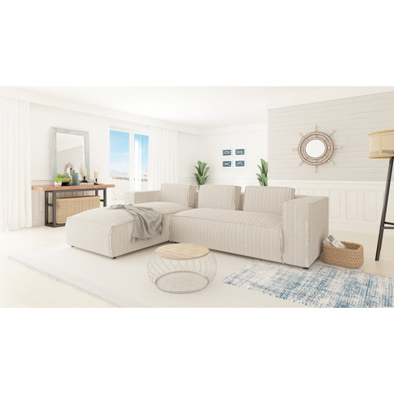  Cord Corner Chaise Sofa, Beige, Left Hand Facing