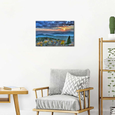 Blue Ridge Mountain, art mural, montagnes enfumées, décor de salle de bain, lever de soleil, Appalaches, impressions sur toile, photo, forêt, peinture, œuvre d'art, pour chambre à coucher, salon, décoration intérieure