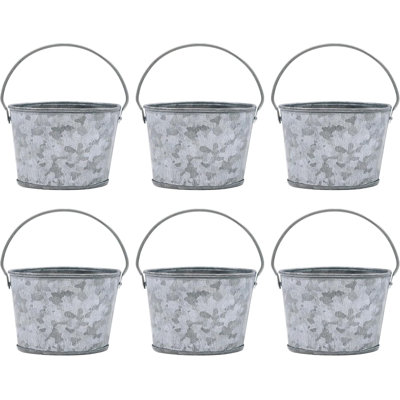 Hosley Set of 6 Mini Oval Tub Galvanized Planter 3.8 Inches Long Ideal for Floral Arrangements DIY Craft and Floral Projects Gifts Baskets Party Favors P9