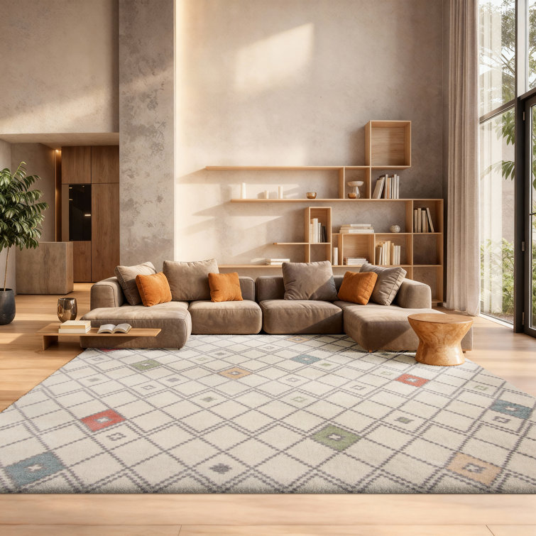Muniz Geometric Ivory/Red Area Rug