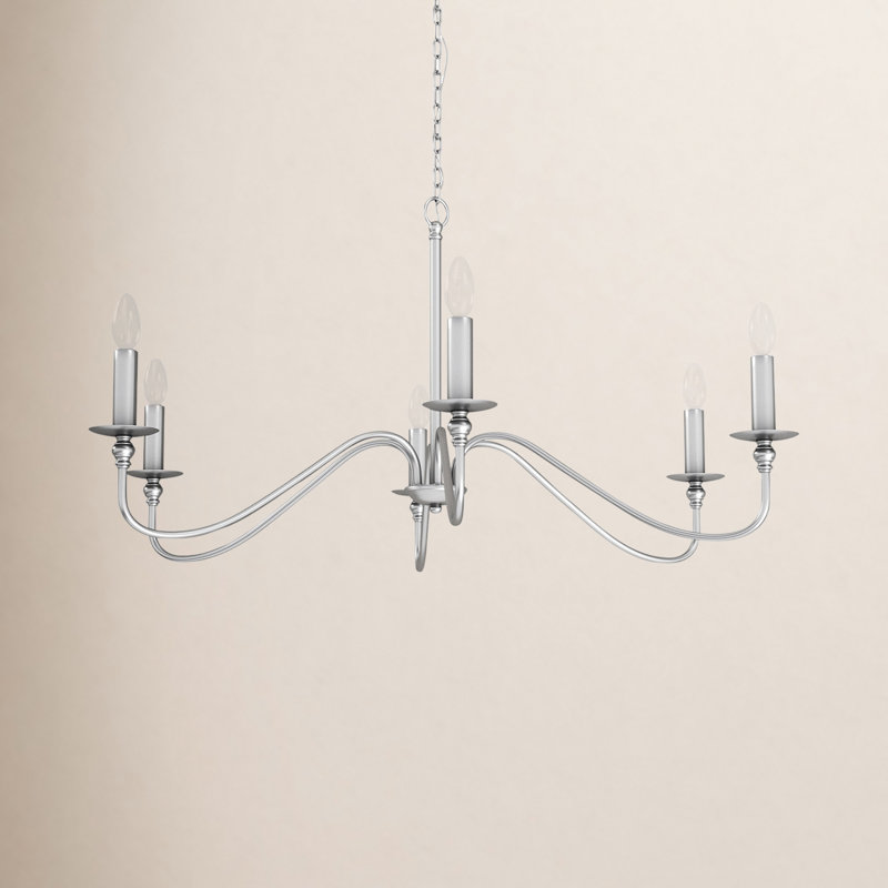 Lustre 6 lumières façon bougie Ableton, Nickel poli, H 22 po x l 42 po x P 42 po