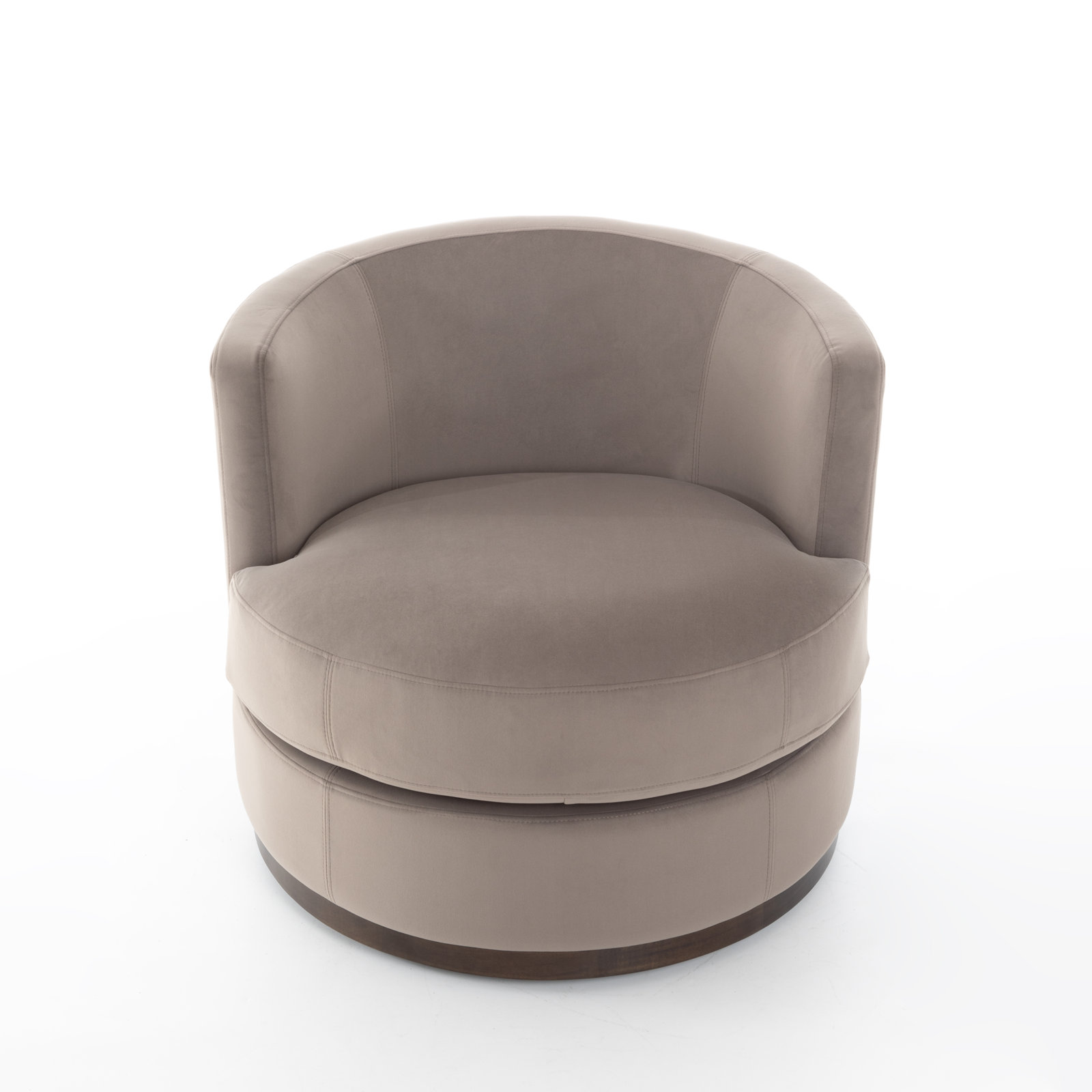 Arabella Swivel Barrel Chair, Mink Velvet Performance Mohair