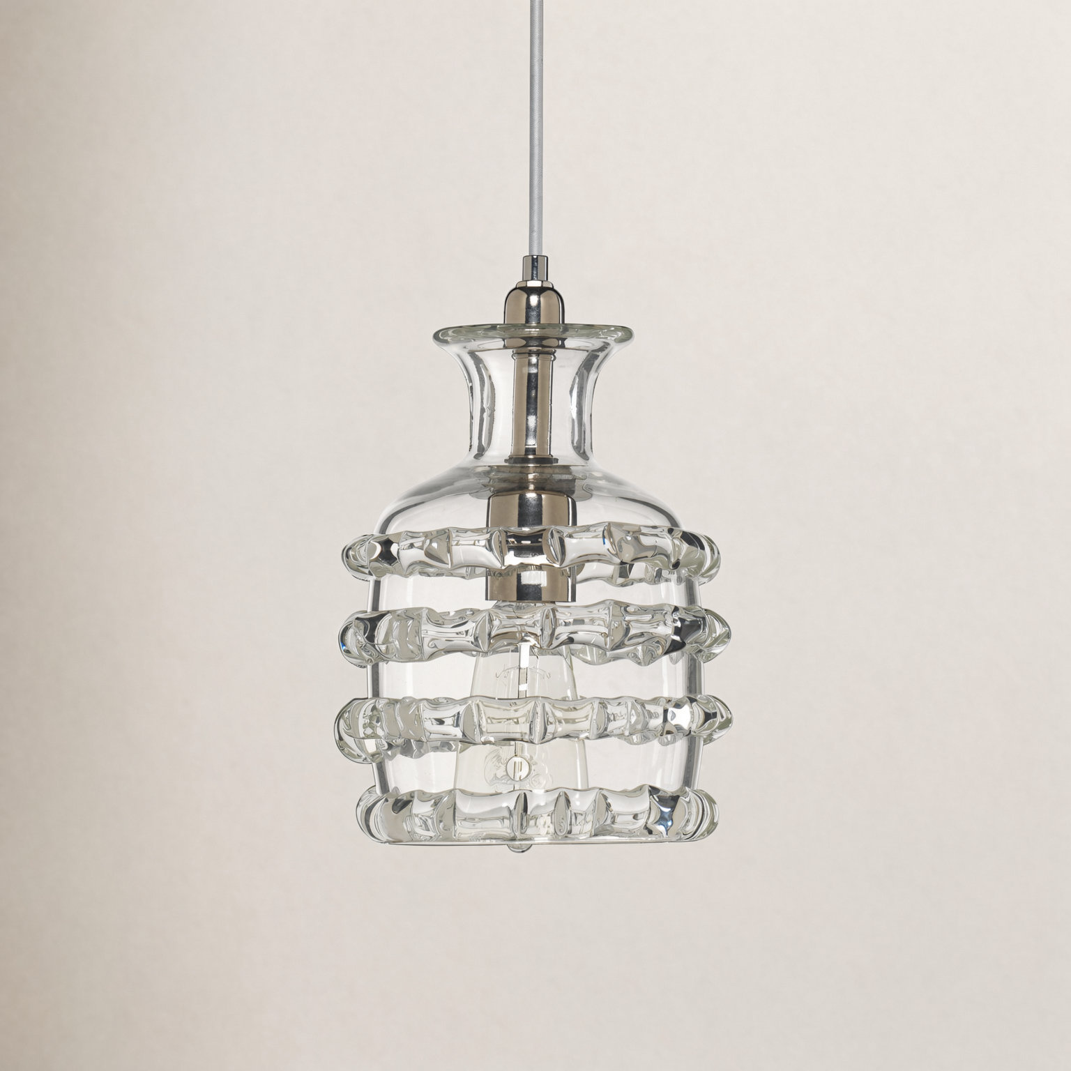 Ribbon Single Light Glass Dimmable Pendant, Clear