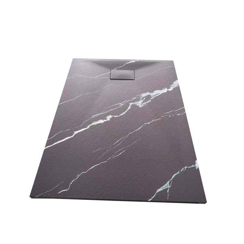 Solid Surface Shower Base Tray 72" × 32" - with Side Drain Hole, Drain Cover & Waste, Carrara Black