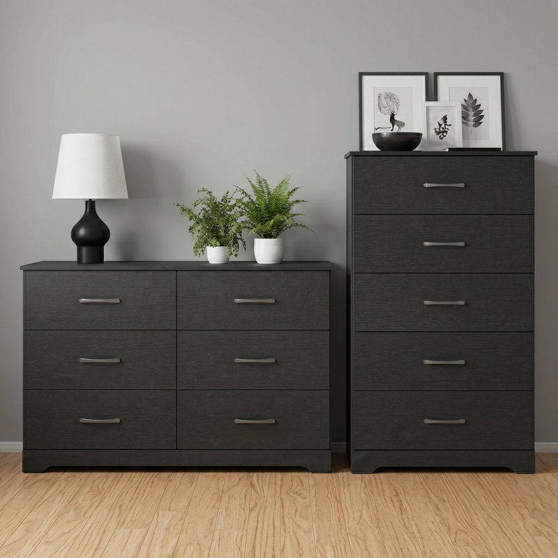 Arkia Manufactured Wood 2-Piece Bedroom Set, Black Oak
