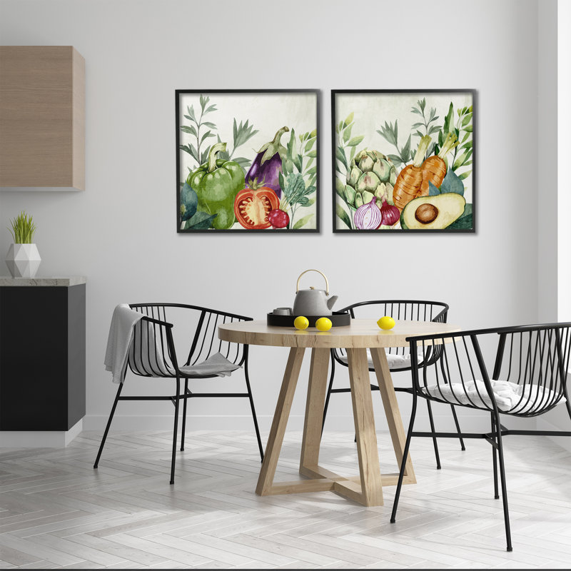 Ensemble de 2 giclées encadrées Country Harvest Legumes, design par Kim Allen, H 24 po x l 24 po, Giclée encadrée noir minuit