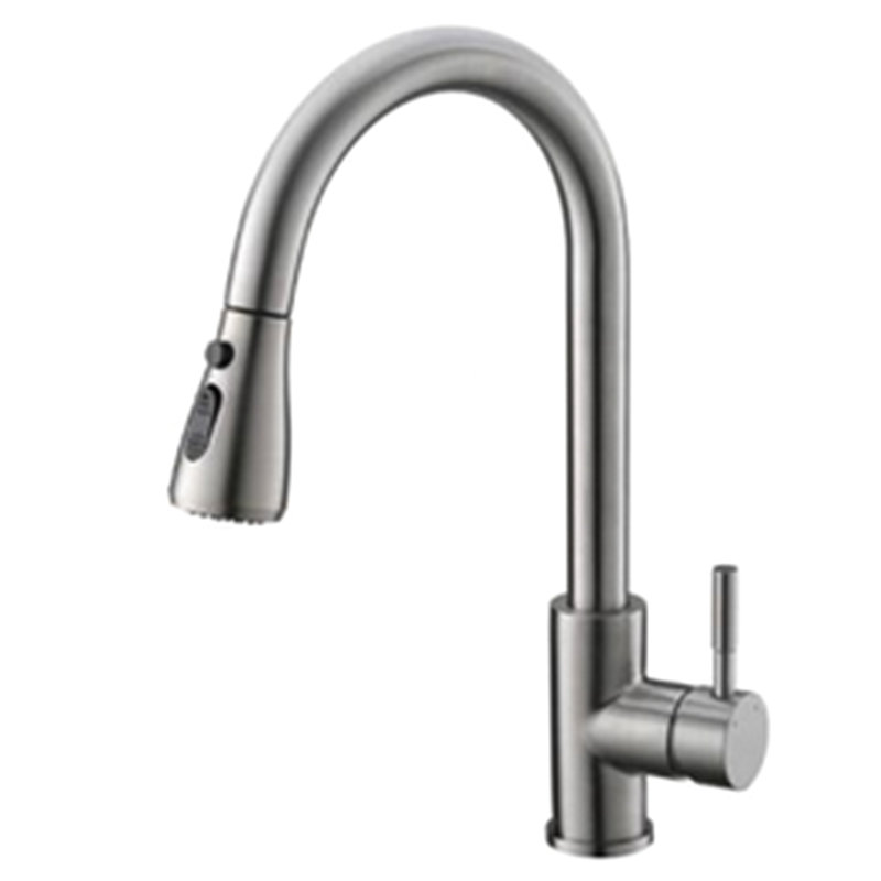 Robinet de cuisine rétractable, nickel brossé, laiton à poignée simple, activation tactile, option d'économie d'eau