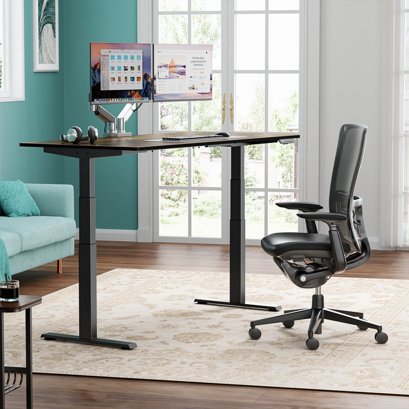  Bureau debout de qualité supérieure, Brun, H 49,3 po x l 59 po x P 30 po, Noir