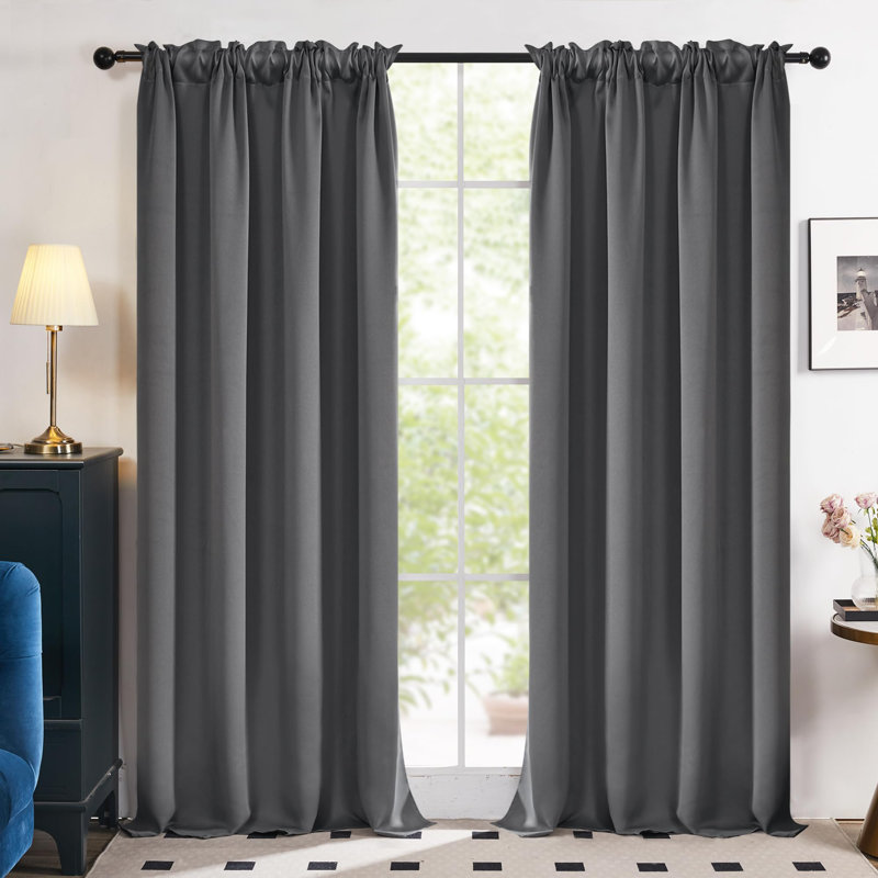 Room Darkening Rod Pocket Thermal Insulated Blackout Curtains (Set of 4), Gray, 52" W x 45" L