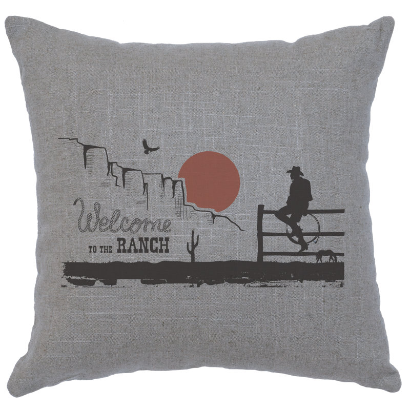 Coussin Wooded River Image - Welcome Ranch - Lin gris, Gris