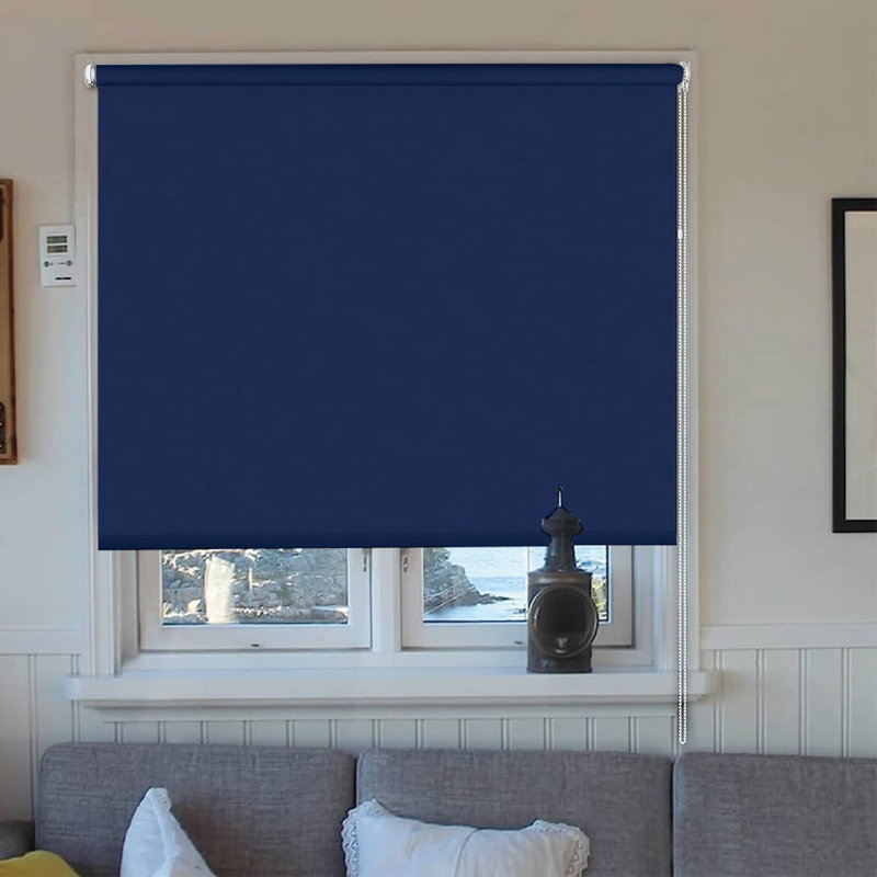 Thermal Blackout Roller Blind - Trimmable Cut to Size - Heavy Duty Metal Tube, 165 cm L x 90 cm W, Navy