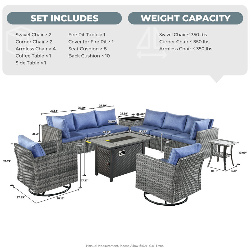 Aliva 8-Person Wicker Seating Group with Water-Resistant Cushions, Blue