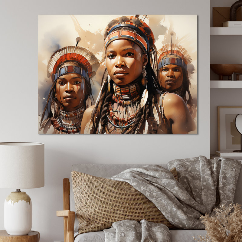 «African Zulu Dancers II» sur toile, H 16 po x l 32 po x P 1 po, Toile tendue