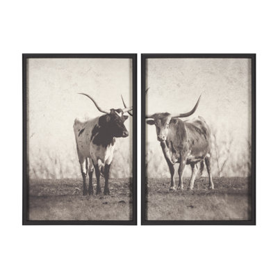 Texas Longhorns (lot de 2) par Debra Van Swearingen, reproduction d'art encadrée à la main