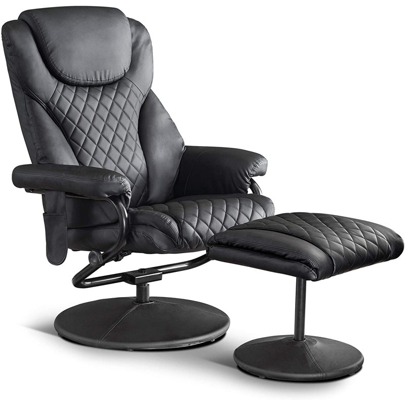 Aashka Faux Leather Swivel Recliner, Black