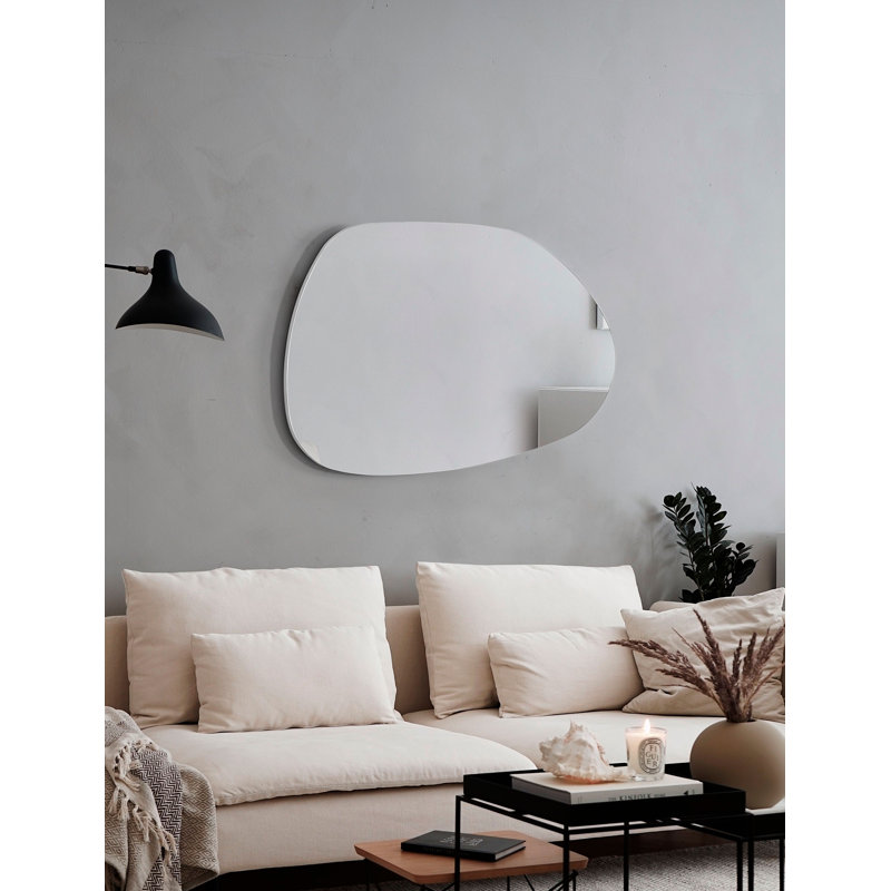 Miroir asymétrique, miroir décoratif irrégulier, miroir sans cadre, H 36 po x l 24 po, Blanc