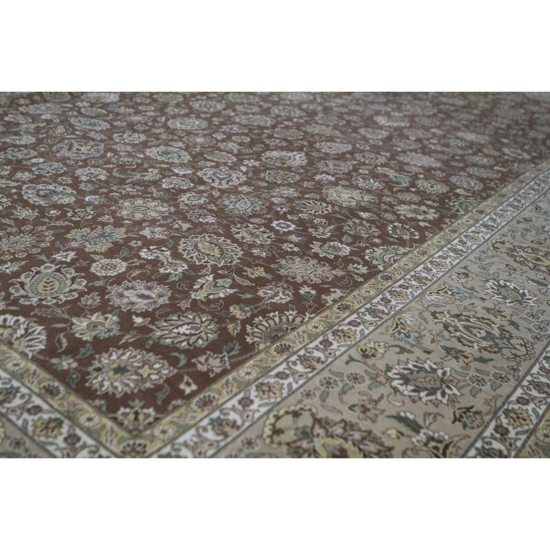 Tapis brun et doré de haute qualité noué à la main
