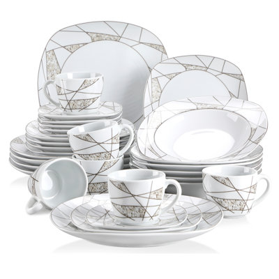30 Piece Porcelain China Dinnerware Set - Service for 6