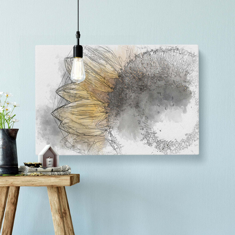 Yellow Sunflower Rising In Abstract - Wrapped Canvas Print, 60cm H x 91cm W x 3cm D