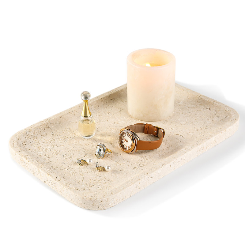 Guein Rectangle Natural Marble Tray,Myra Beige