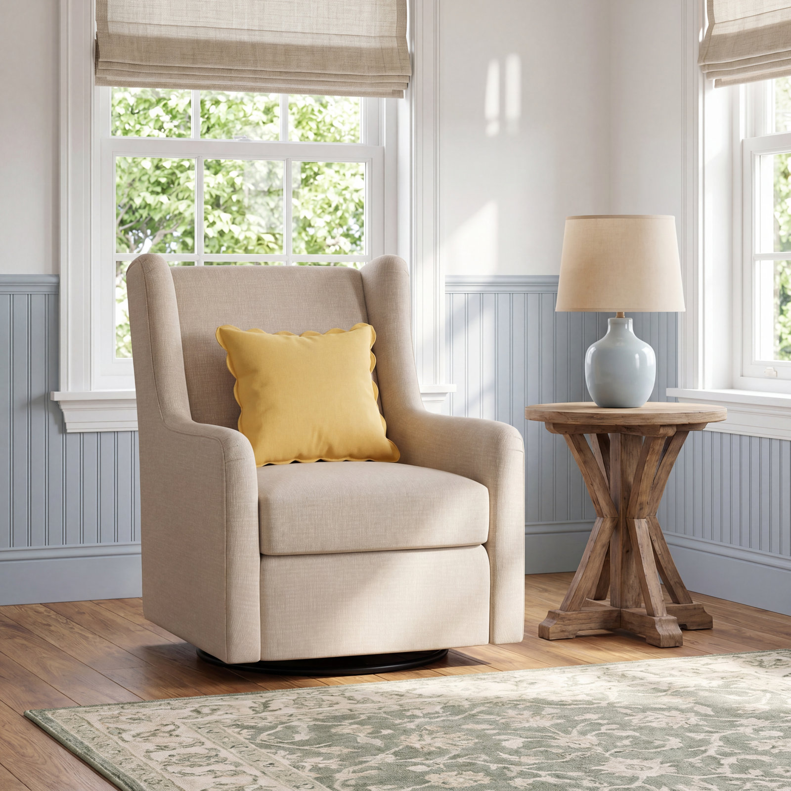 Miranda Upholstered Swivel Glider, Radical Porcelain Performance