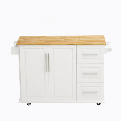 Kitchen Island Cart With 2 Door Cabinet And Three Drawers With Spice Rack, Towel Rack